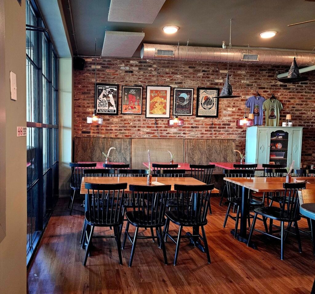 The modern, inviting interior of Barren Fork Brews featuring local craft beer taps and seating.