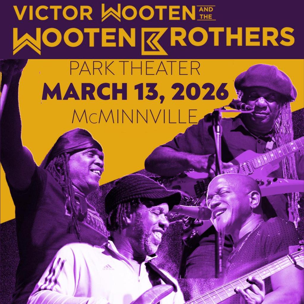 The four Wooten brothers—Victor, Joseph, Roy, and Regi—pose together with their instruments, including a bass, keyboard, drumitar, and electric guitar, in a professional studio setting.